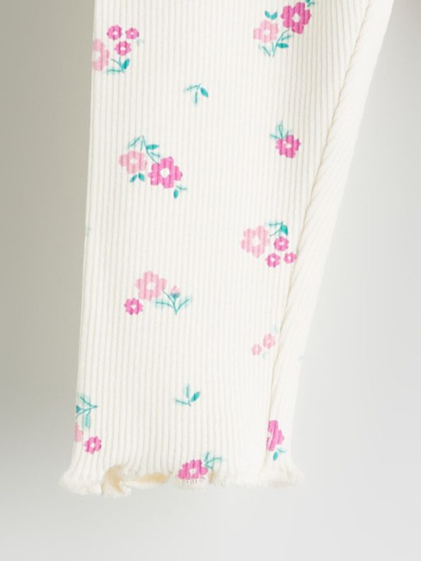 LCW Baby Cream Floral Print Girls' Pajama Set