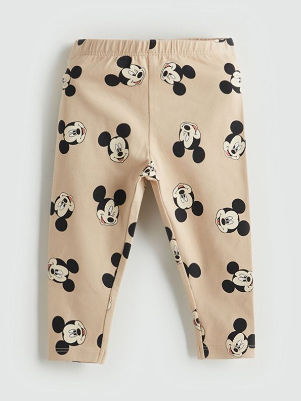 LCW Baby Beige Mickey Mouse Printed Baby Boy Bodysuit and Leggings Set