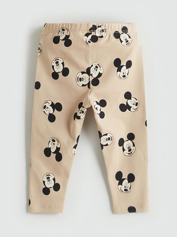 LCW Baby Beige Mickey Mouse Printed Baby Boy Bodysuit and Leggings Set