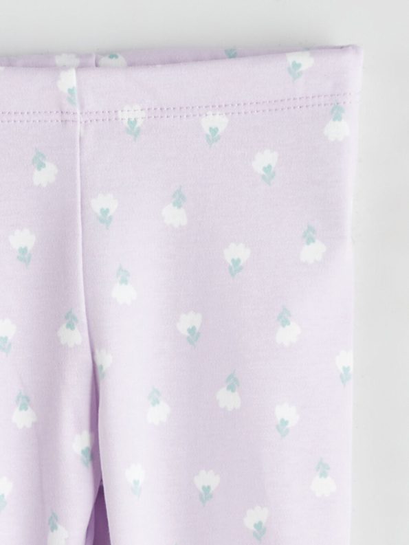 LCW Baby Cream Printed Short Sleeve Girls Pajama Set