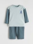 LCW Baby Green Crew Neck Boys T-Shirt and Pants Set