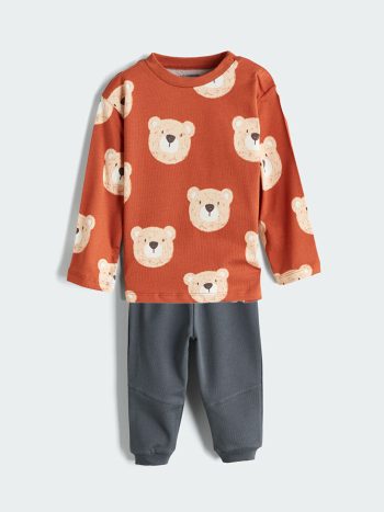 LCW Baby Brown Printed Boys T-Shirt and Pants Set