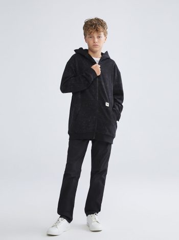 LCW Kids Black Hoodie Zip-Up Sweatshirt for Boys