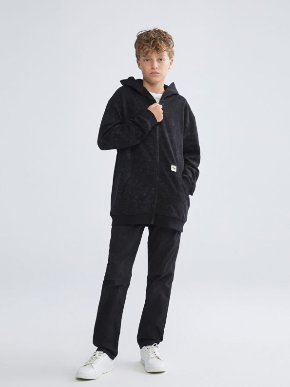 LCW Kids Black Hoodie Zip-Up Sweatshirt for Boys