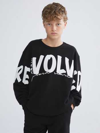 LCW Kids Black Printed Crew Neck Sweatshirt Set