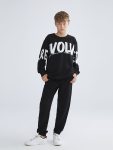 LCW Kids Black Printed Crew Neck Sweatshirt Set