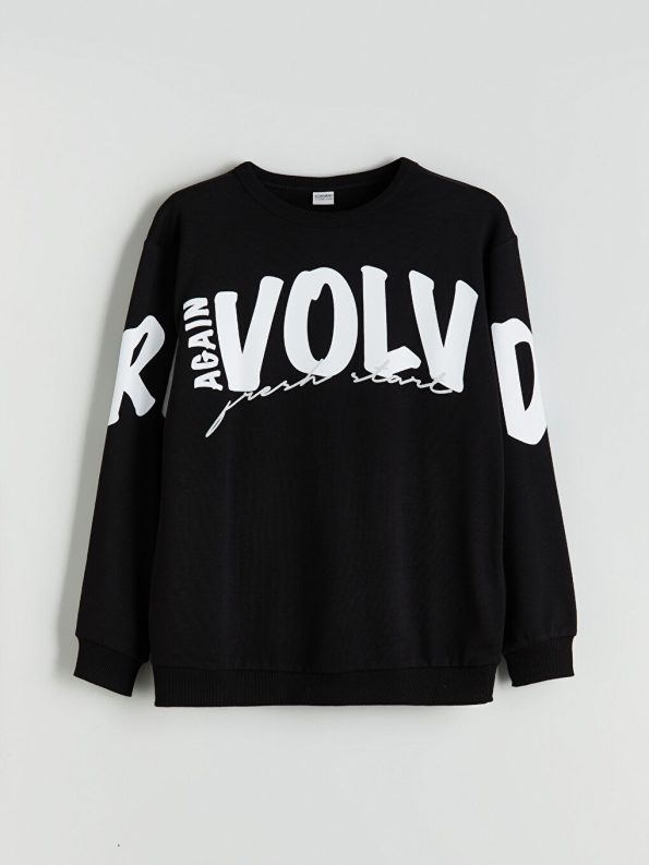 LCW Kids Black Printed Crew Neck Sweatshirt Set