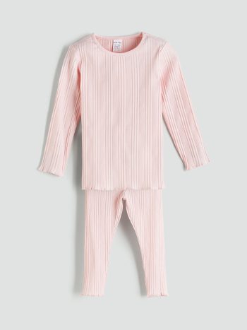 LCW Baby Pink Long Sleeve Basic Girl Pajama Set