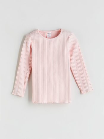 LCW Baby Pink Long Sleeve Basic Girl Pajama Set