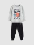 LCW Kids Grey Printed Boys Sweatshirt and Jogger Set