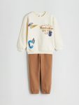 LCW Kids Beige Crew Neck Boys Sweatshirt and Jogger Pants