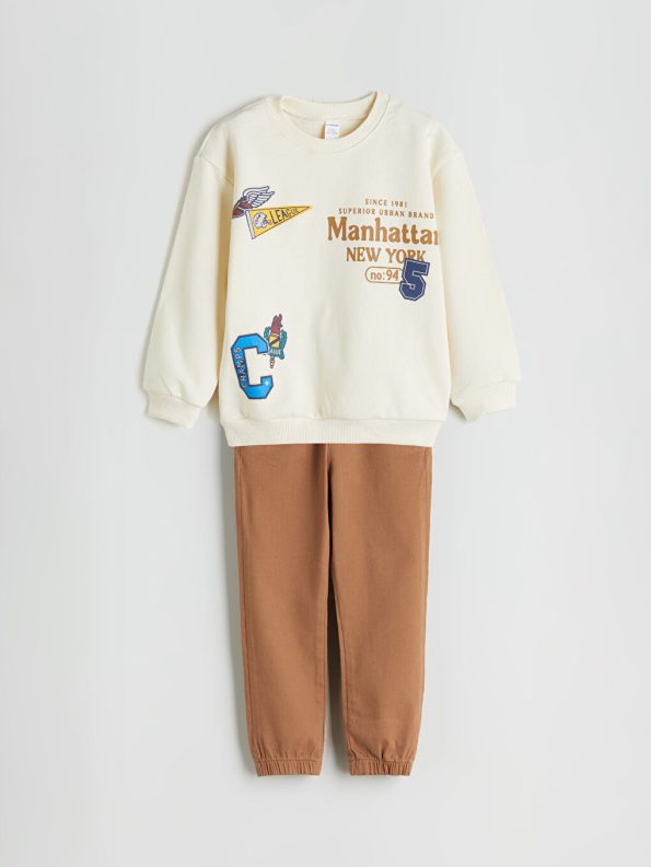 LCW Kids Beige Crew Neck Boys Sweatshirt and Jogger Pants