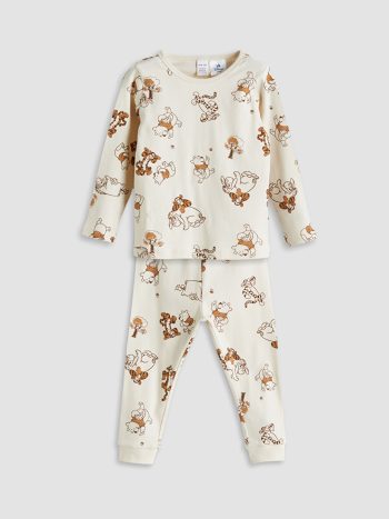 LCW Baby Beige Long Sleeve Winnie The Pooh Printed Baby Boys Pajama Set