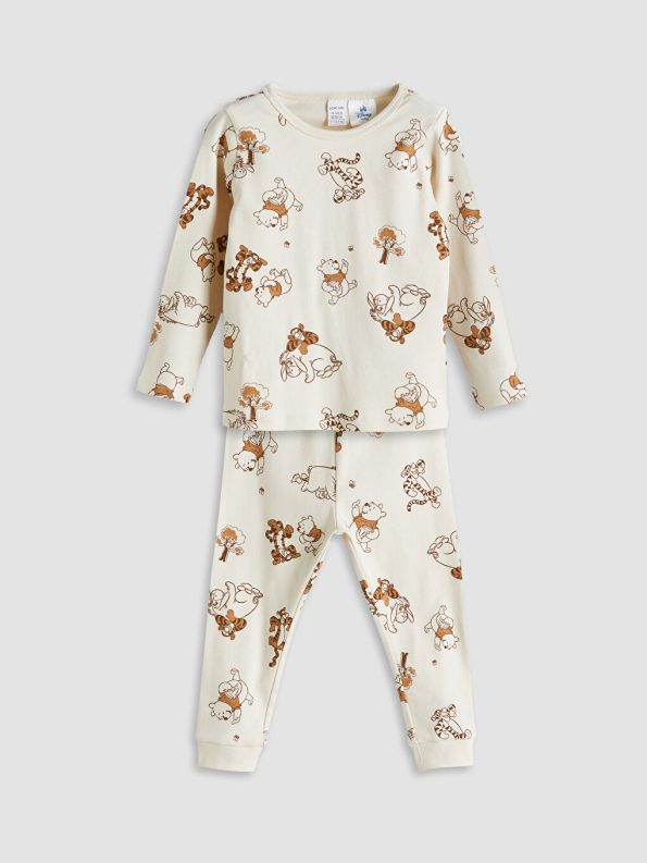 LCW Baby Beige Long Sleeve Winnie The Pooh Printed Baby Boys Pajama Set