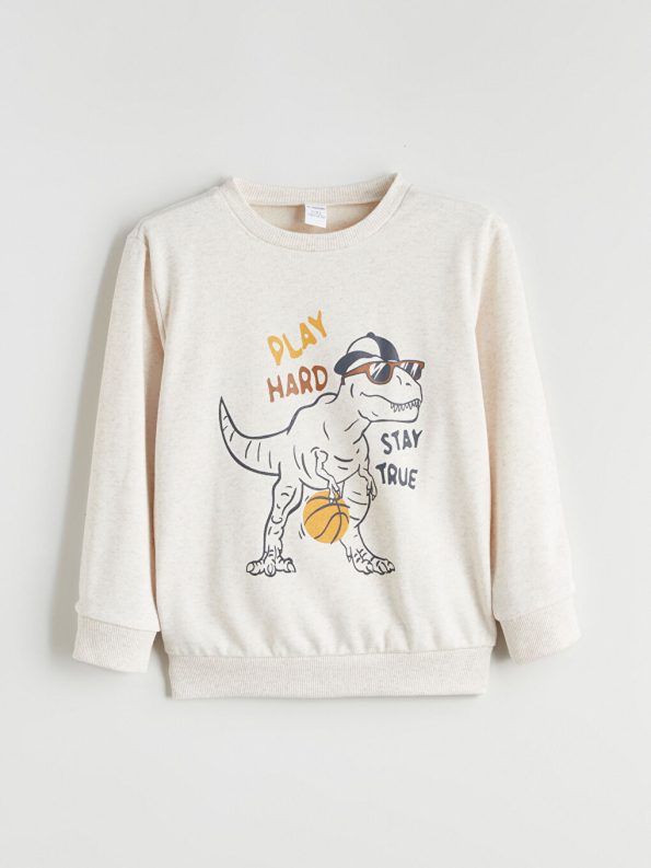 LCW Kids White Printed Crew Neck Sweatshirt and Jogger Set