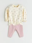 Bicycle Neck Printed Girl Baby Sweatshirt and Leggings Set