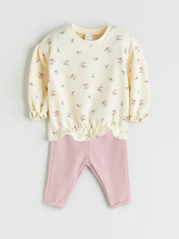 Bicycle Neck Printed Girl Baby Sweatshirt and Leggings Set