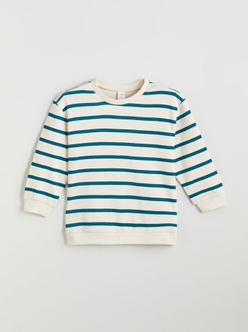 LCW Kids Beige Striped Boys Crew Neck Sweatshirt