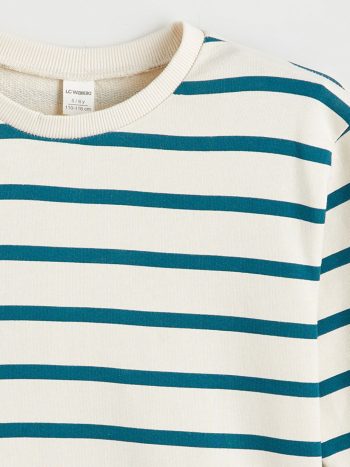 LCW Kids Beige Striped Boys Crew Neck Sweatshirt