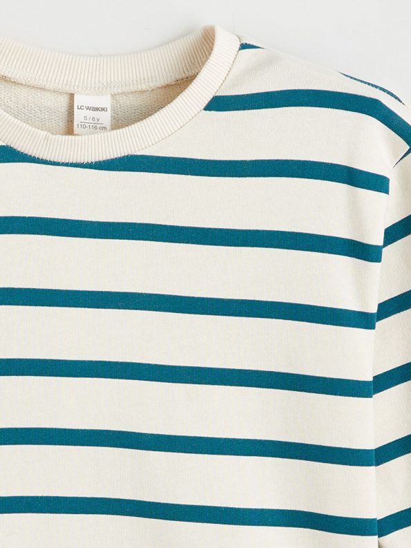 LCW Kids Beige Striped Boys Crew Neck Sweatshirt