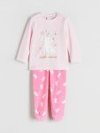 LCW Kids Pink Printed Round Neck Pajama Set for Girls