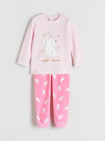 LCW Kids Pink Printed Round Neck Pajama Set for Girls
