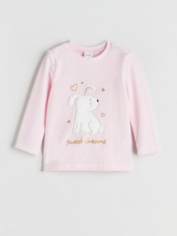 LCW Kids Pink Printed Round Neck Pajama Set for Girls