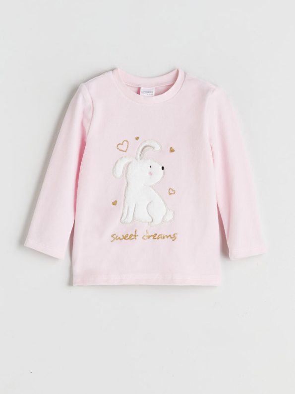 LCW Kids Pink Printed Round Neck Pajama Set for Girls