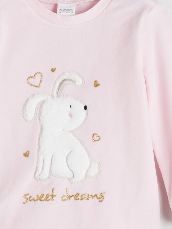 LCW Kids Pink Printed Round Neck Pajama Set for Girls