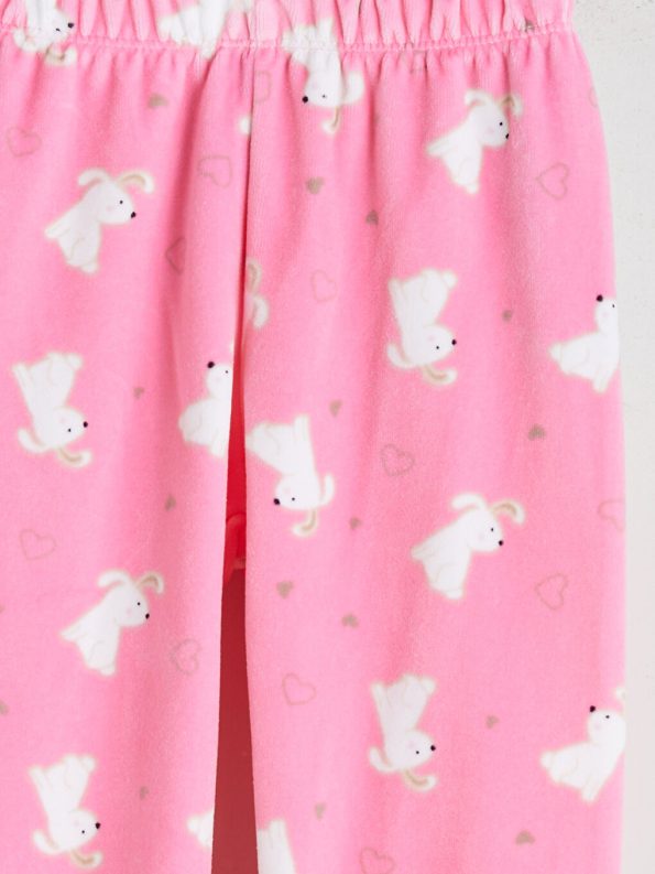 LCW Kids Pink Printed Round Neck Pajama Set for Girls