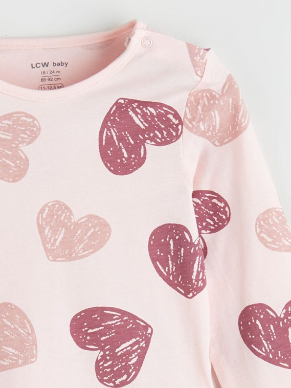 LCW Baby Pink Heart Patterned Girls Pajama Set