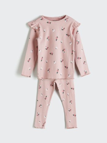 LCW Baby Printed Cycling Neck Pajama Set for Girls