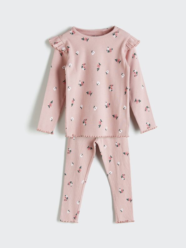LCW Baby Printed Cycling Neck Pajama Set for Girls