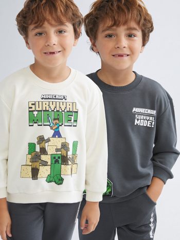 LCW Kids Beige Minecraft Printed Boys Sweatshirt Set of 2