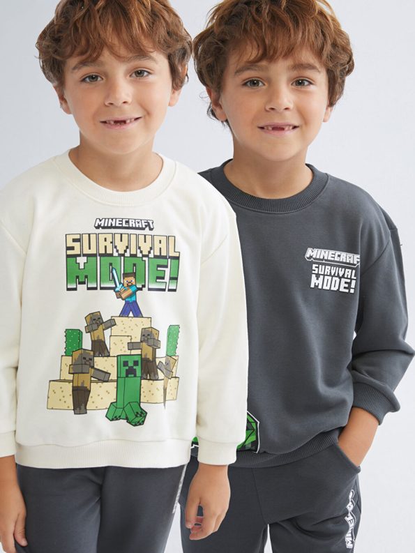 LCW Kids Beige Minecraft Printed Boys Sweatshirt Set of 2