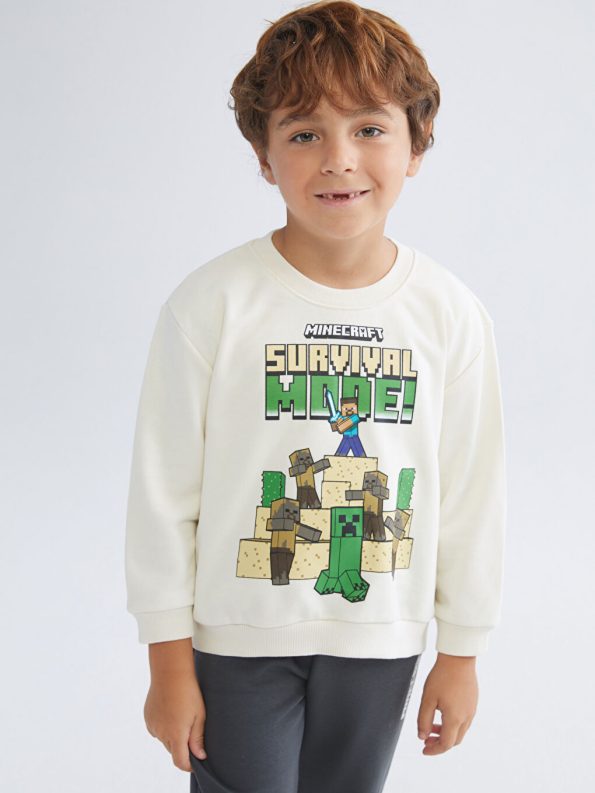 LCW Kids Beige Minecraft Printed Boys Sweatshirt Set of 2