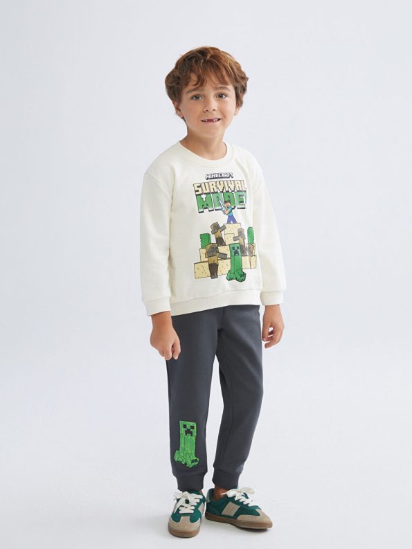 LCW Kids Beige Minecraft Printed Boys Sweatshirt Set of 2