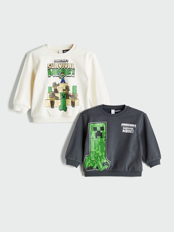 LCW Kids Beige Minecraft Printed Boys Sweatshirt Set of 2