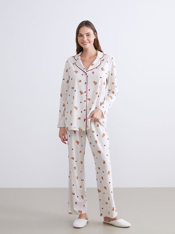 LCW DREAM Beige Shirt Collar Maternity Pajama Set