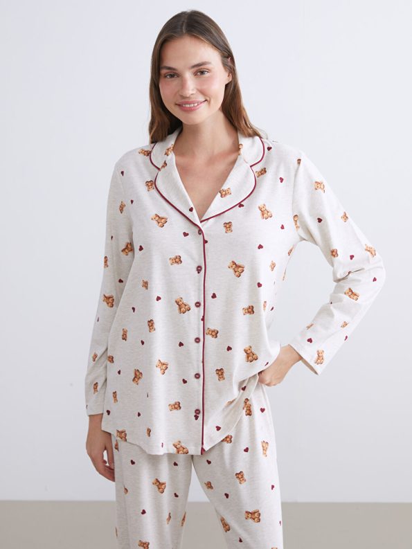 LCW DREAM Beige Shirt Collar Maternity Pajama Set