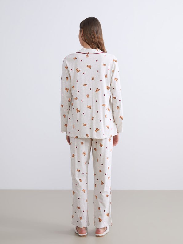 LCW DREAM Beige Shirt Collar Maternity Pajama Set