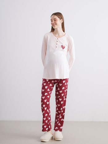 LCW DREAM Red Printed Maternity Pajama Set