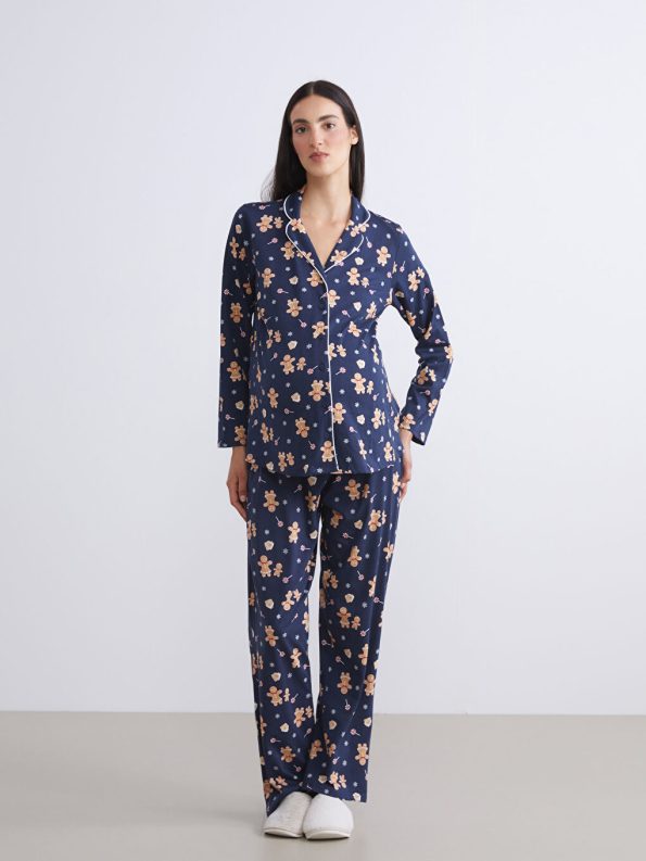 LCW DREAM Navy Printed Collar Maternity Pajama Set