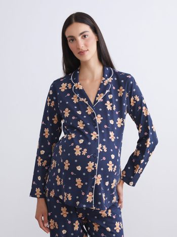 LCW DREAM Navy Printed Collar Maternity Pajama Set