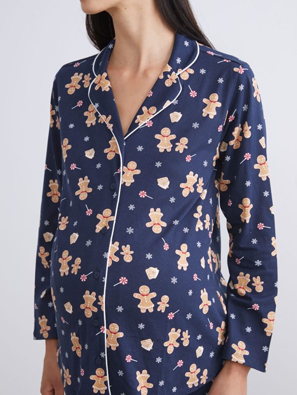 LCW DREAM Navy Printed Collar Maternity Pajama Set