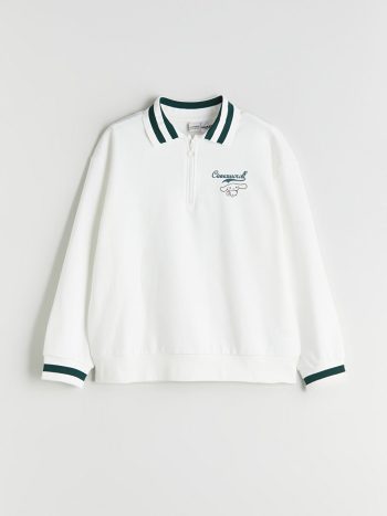 LCW Kids Cream Polo Collar Cinnamoroll Printed Girls Sweatshirt