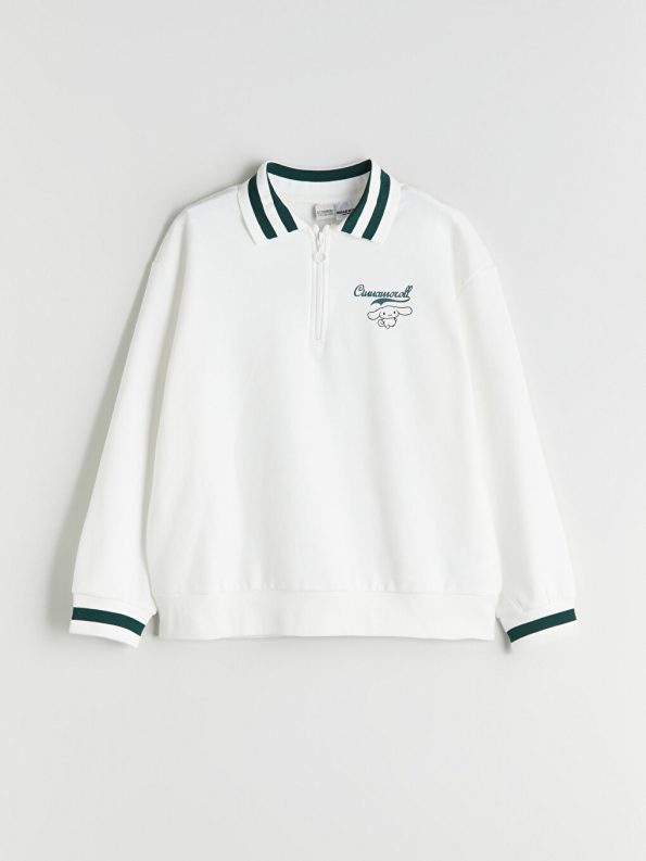 LCW Kids Cream Polo Collar Cinnamoroll Printed Girls Sweatshirt