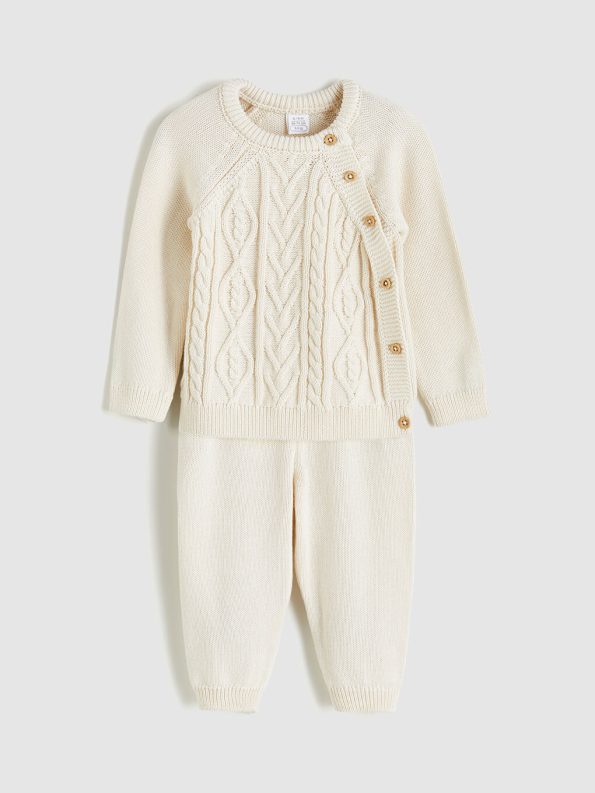LCW Baby Cream Crew Neck Boys Sweater and Pants Set