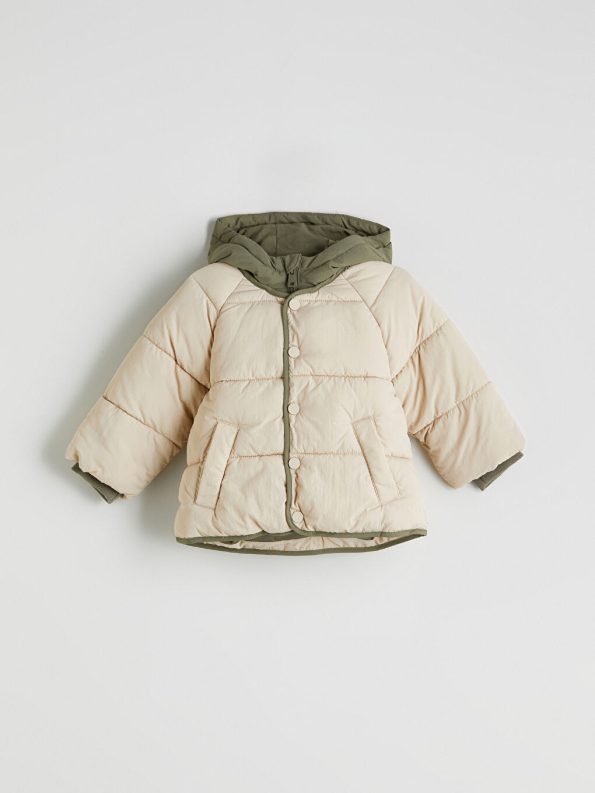 KANZ Beige Hooded Puffer Jacket for Baby Boys
