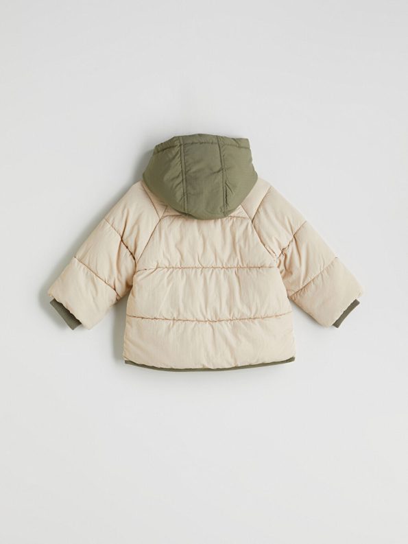 KANZ Beige Hooded Puffer Jacket for Baby Boys